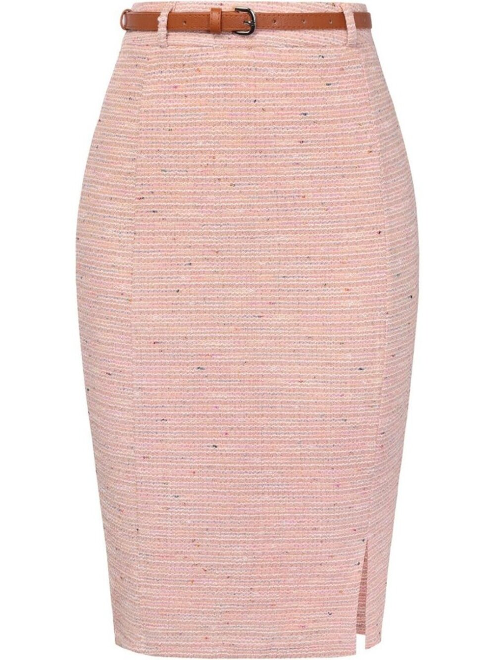 Chic Tweed Pencil Skirt for Women, Knee-Length with Stylish Slit - Perfect for